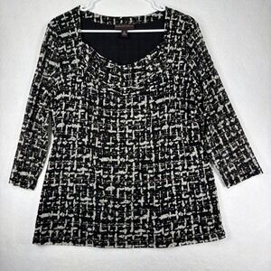 Dana Buchman Mesh Layered Blouse Cowl Neck Abstract Career XL